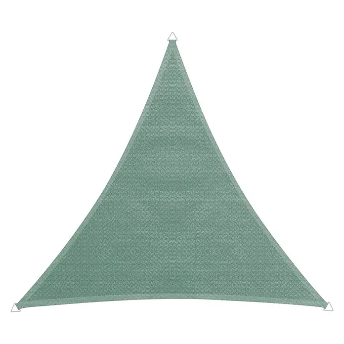 Windhager Sonnensegel Capri - L x B: 5 x 5 m, Olive, Dreieckig - Graues dreieckiges Sonnensegel mit weißen Befestigungspunkten für den Außenbereich zur Beschattung.