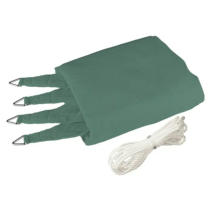 Windhager Sonnensegel Capri - L x B: 5 x 5 m, Quadratisch, Olive - Ein grünes Sonnensegel mit weißen Seilen, ideal für Schatten und UV-Schutz im Garten oder auf der Terrasse.