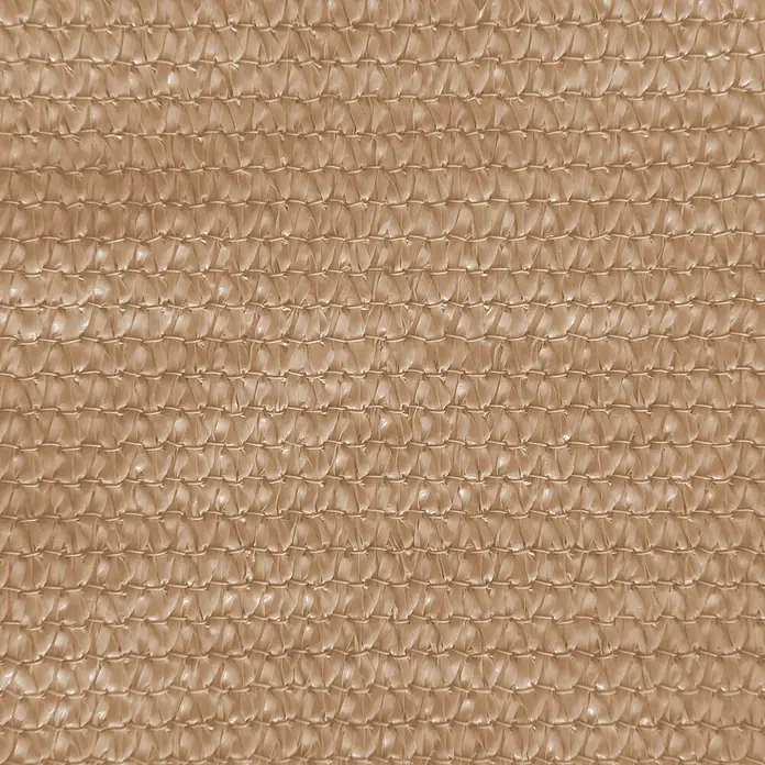 Windhager Sonnensegel Capri - L x B: 5 x 5 m, Schilf, Dreieckig - Nahaufnahme eines beigefarbenen Schattierungsnetzes, das eine dichte und strukturierte Textur für den Außeneinsatz bietet.