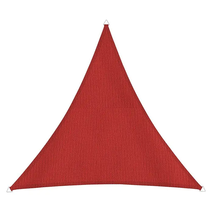 Windhager Sonnensegel Cannes - L x B: 3 x 3 m, Rot, Dreieckig - Rotes dreieckiges Sonnensegel mit weißen Befestigungspunkten, ideal für den Sonnenschutz im Garten oder auf der Terrasse.