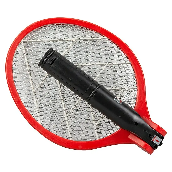 Windhager Elektrische Fliegenklatsche ACCU COMFORT - Fliegen, L x B x H: 40,5 x 21,5 x 4,8 cm - Rote Insektenvernichter-Lampe mit einem schwarzen Griff und einem engmaschigen Netz zum effektiven Vernichten von Insekten.
