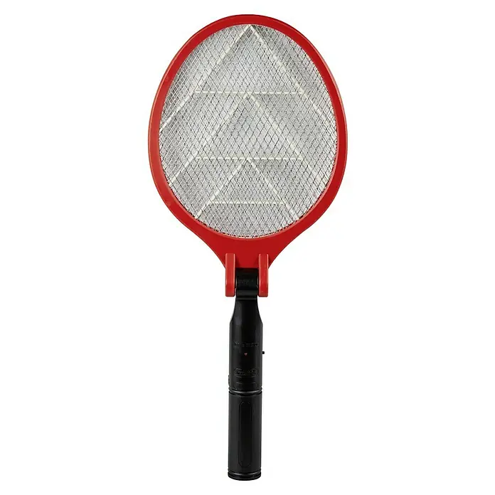 Windhager Elektrische Fliegenklatsche ACCU COMFORT - Fliegen, L x B x H: 40,5 x 21,5 x 4,8 cm - Ein roter elektrischer Fliegenklatsche mit einem schwarzen Griff, perfekt für die Insektenbekämpfung im Haus und im Garten.