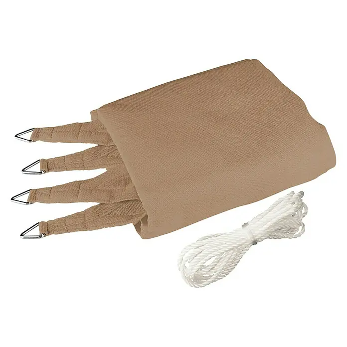 Windhager Sonnensegel Capri - L x B: 4 x 4 m, Quadratisch, Schilf - Hier ist ein beigefarbenes Sonnensegel mit Schnüren. Es ist eine großartige Ergänzung für jeden Außenbereich und bietet Schatten und Schutz vor der Sonne.