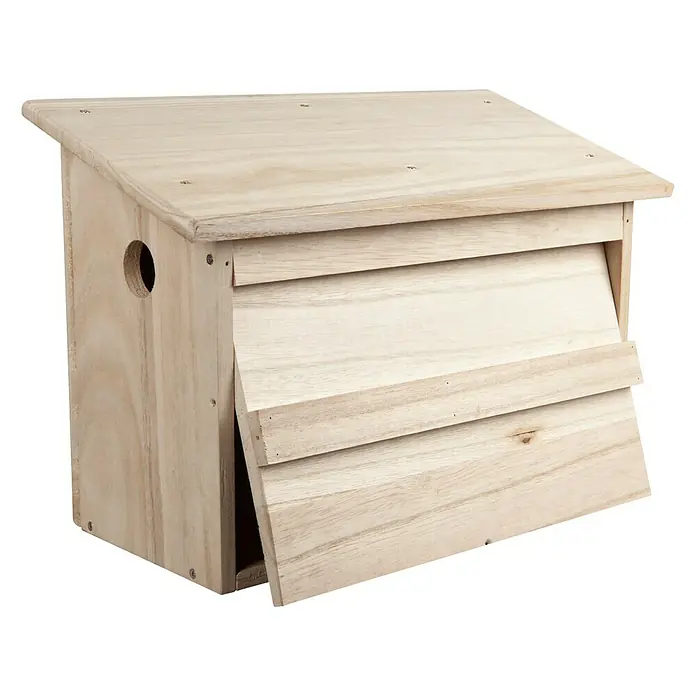 Windhager Nistkasten Twinhouse Sparrow - 18 x 38 x 26 cm, Natur, Holz - Ein unbehandeltes hölzernes Fledermaushaus mit geneigtem Dach und Lamelleneingang für den Garten.