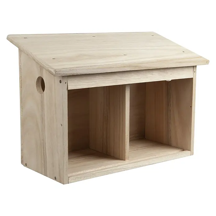 Windhager Nistkasten Twinhouse Sparrow - 18 x 38 x 26 cm, Natur, Holz - Ein unbehandeltes hölzernes Insektenhotel mit schrägem Dach und zwei Fächern bietet Unterschlupf für nützliche Insekten im Garten.