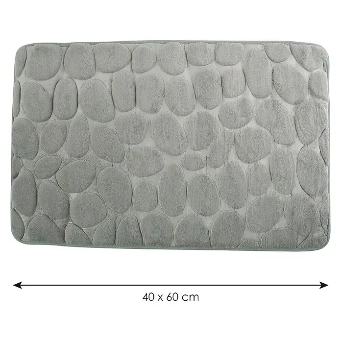 MSV Alfombra de baño Piedras - 60 x 40 cm, Poliéster, Gris - Una alfombra de baño gris con un patrón de piedra, con un tamaño de 40 x 60 cm, que es ideal para cualquier baño.