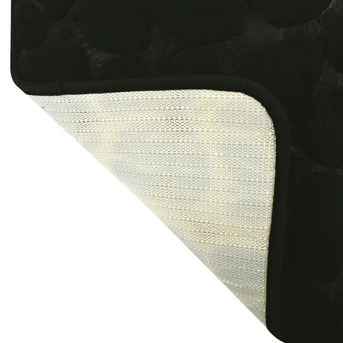 MSV Alfombra de baño Piedras - 60 x 40 cm, Poliéster, Negro - Primer plano de una alfombra de baño negra con una base antideslizante para mayor seguridad.