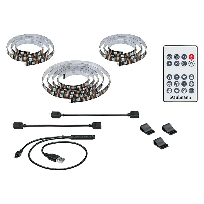 Paulmann LED-Band EntertainLED 65 Zoll - Länge: 240 cm, Lichtfarbe: RGB, 4 W - LED-Streifen von Paulmann mit Fernbedienung, Verbindungsstücke und USB-Kabel, ideal für stimmungsvolle Beleuchtung im ganzen Haus.
