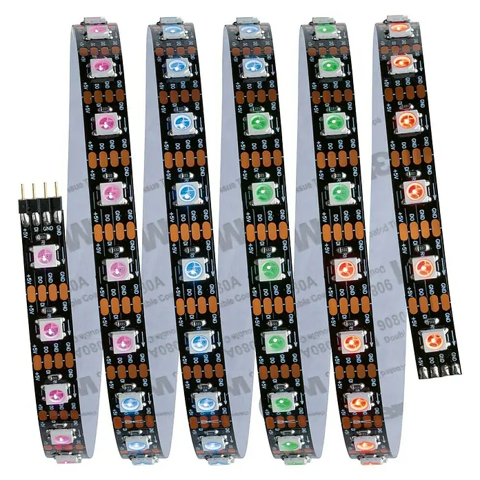 Paulmann LED-Stripes Dynamic Rainbow - Länge: 150 cm, RGB, 4,8 W - WS2812B adressierbare LED-Streifen, ideal für DIY-Projekte, mit variablen Farben und Anschlussstiften für einfache Installation.