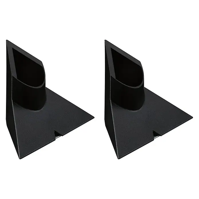 Paulmann Kit de accesorios para barra de luces - Negro, 2 ud. - Dos soportes de monitor negros en la imagen. Los soportes están angulados y cuentan con un recorte para la gestión de cables, asegurando un aspecto limpio.