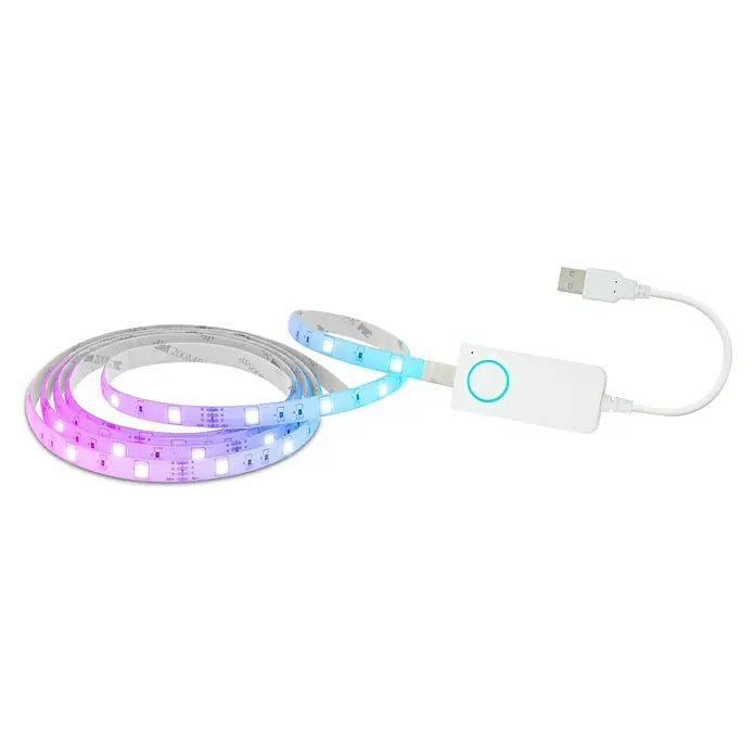 MegaLight Smart-LED-Band - Länge: 2 m, RGB, 10 W, 60 lm, 230 V - Bild einer LED-Lichterkette mit Farbwechselfunktion und USB-Anschluss. Ideal für stimmungsvolle Beleuchtung im Innenbereich.