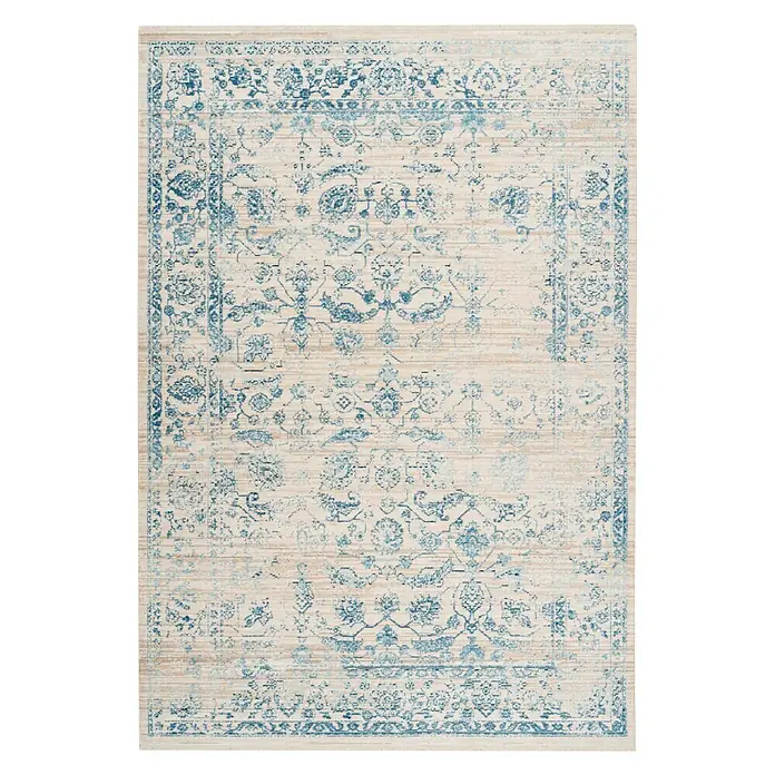 Kayoom Kurzflorteppich Baroque I - Creme/Blau, 150 x 80 cm, 100 % Polyester - Elegantes Vintage-Teppichdesign mit floralen Elementen in Blau und Beige. Der Teppich verleiht jedem Raum einen Hauch von klassischer Schönheit.