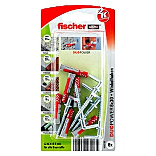 Fischer Duopower Dübel-Set 6 x 30 WH (Durchmesser Dübel: 6 mm, Länge Dübel: 30 mm, Winkelhaken, 6 Stk.)