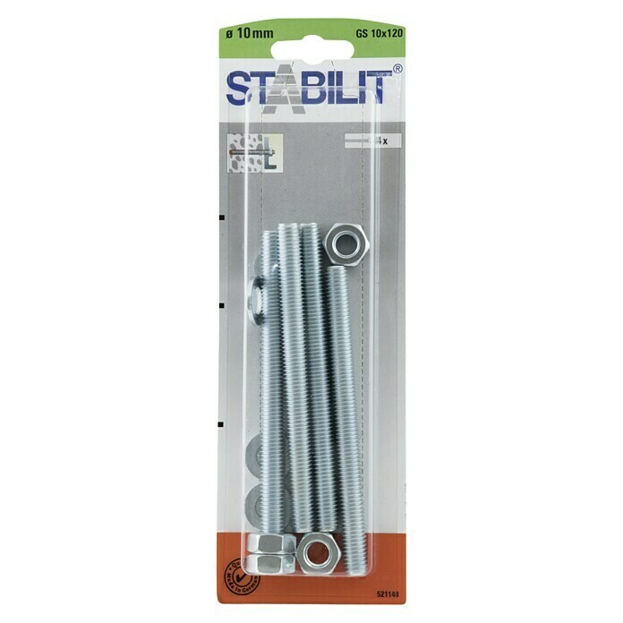 Stabilit Gewindestangen-Set GS 10x120Länge: 120 mm, Gewinde: M10 Front View