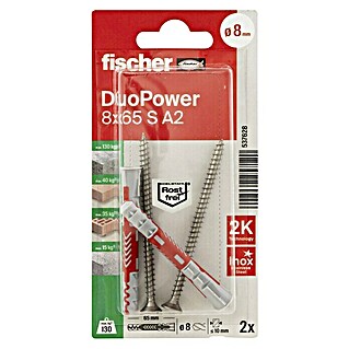 Fischer Duopower Universaldübel  A2 K (Mit Rand, Durchmesser Dübel: 8 mm, Länge Dübel: 65 mm)