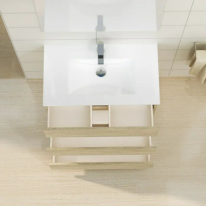 Artysan Mueble bajo de lavabo Patri - L x An x Al: 46 x 70 x 85 cm, Nature - Mueble de baño moderno con sistema de cajones abiertos y diseño minimalista para un espacio de baño elegante.