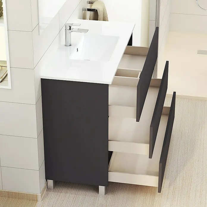 Artysan Mueble bajo de lavabo Patri - 46 x 100 x 85 cm, Negro - Mueble de lavabo moderno con cajones abiertos en un diseño elegante. Perfecto para cualquier baño.