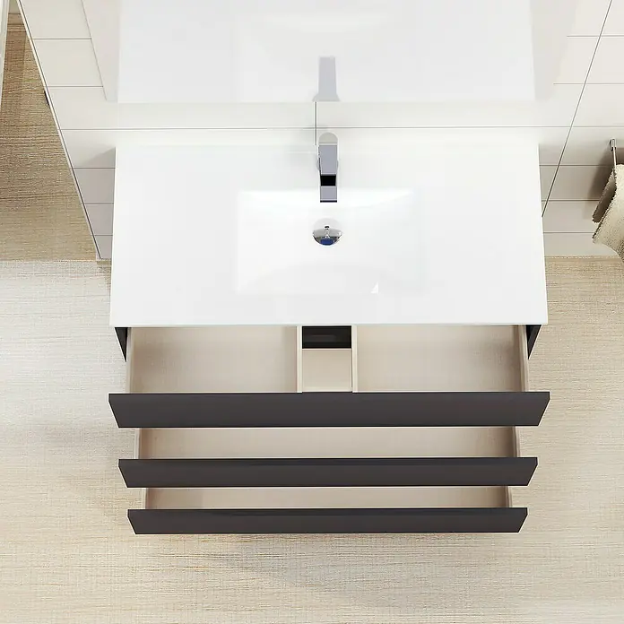 Artysan Mueble bajo de lavabo Patri - 46 x 100 x 85 cm, Negro - Mueble de lavabo moderno con diseño de cajones abiertos y lavabo encastrado, ideal para un baño con estilo.