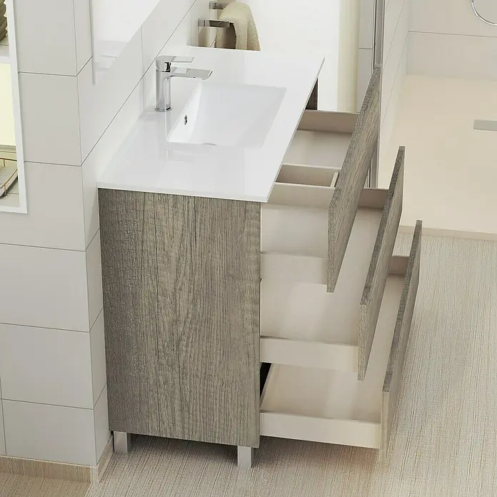 Artysan Mueble de lavabo Patri - 46 x 100 x 85 cm, Nebraska - Mueble de baño con cajones abiertos en look madera para un baño moderno. Práctico y con estilo.