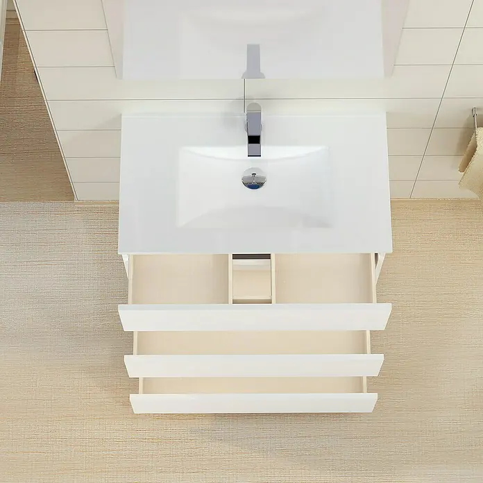Artysan Mueble de lavabo Patri - 46 x 70 x 85 cm, Blanco mate - Muebles de baño con lavabo, diseño de cajones abiertos y acabados blancos limpios, que irradian elegancia moderna.