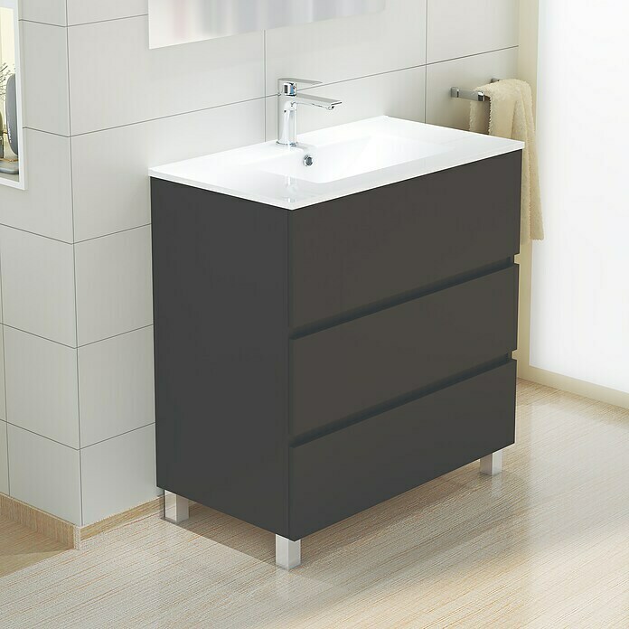 Mueble de lavabo Patri (46 x 80 x 85 cm, Negro)
