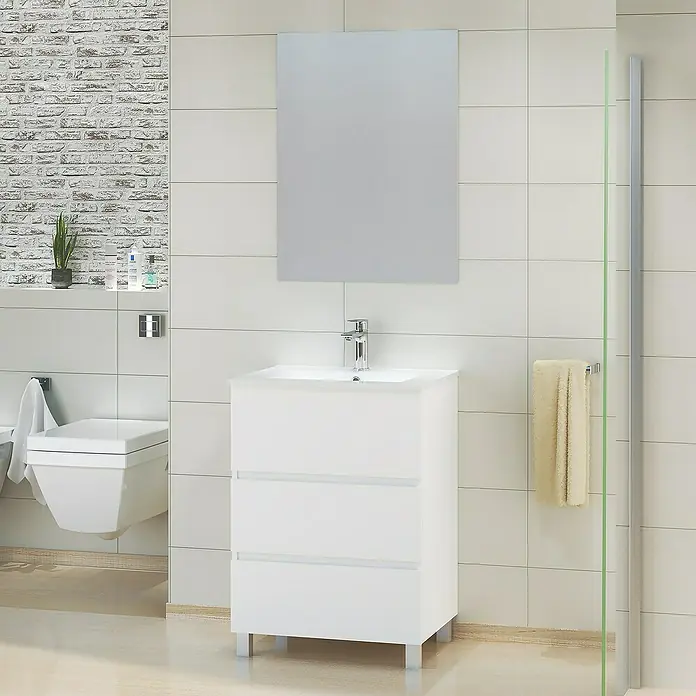 Artysan Mueble bajo de lavabo Patri - 46 x 60 x 85 cm, Blanco mate - Moderno mueble de baño con armario blanco y espejo. Ideal para diseños de baño elegantes y almacenaje.