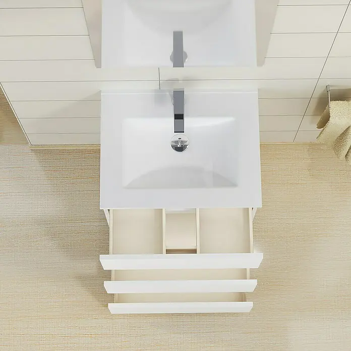 Artysan Mueble bajo de lavabo Patri - 46 x 60 x 85 cm, Blanco mate - Mueble de baño moderno con lavabo y diseño de cajón abierto para soluciones de almacenamiento.