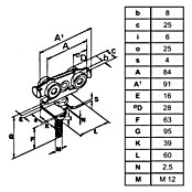 HBS Betz Rollapparat Typ 30 (Doppelpaarig, Traglast: 180 kg, Länge: 123 mm)