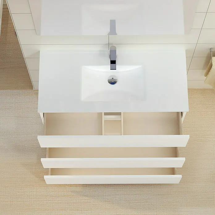 Artysan Mueble bajo de lavabo Patri - 46 x 100 x 85 cm, Blanco mate - Mueble de baño moderno con lavabo y cajones abiertos para una solución de almacenamiento elegante.