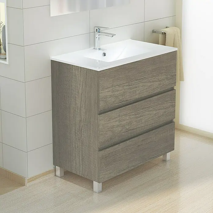 Artysan Mueble bajo de lavabo Patri - 46 x 80 x 85 cm, Nebraska - Moderno mueble de baño con cajones de madera y lavabo blanco para diseños de baño elegantes. Una fusión perfecta de función y estética.