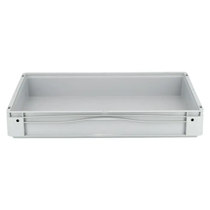 Surplus Systems Eurobox - L x B x H: 80 x 60 x 12 cm, Kunststoff, Grau - Bild einer leeren, grauen Kunststoffbox mit verstärkten Ecken, ideal für Lagerung und Transport.