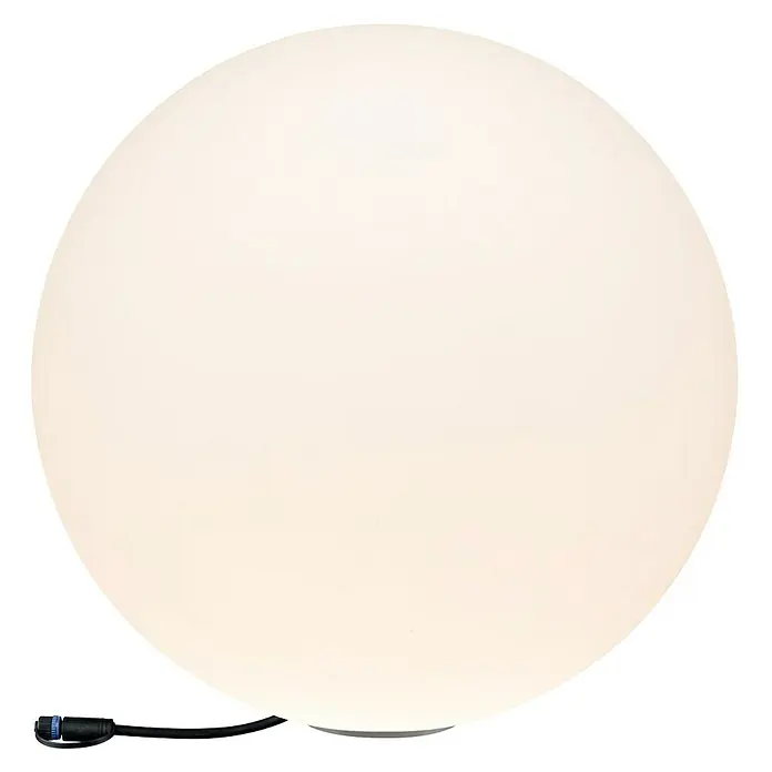 Paulmann Plug & Shine Aplique para exterior LED Globo - Diámetro: 50 cm, x 1, Blanco cálido, IP67 - Una gran esfera redonda y luminosa, presumiblemente una lámpara, con un cable negro en la parte inferior.