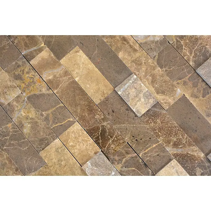 Selbstklebemosaik SAM 4NM52 - 30 x 27,5 cm, Braun, Matt - Nahaufnahme eines Musters aus braunen und beigen Marmorfliesen, die diagonal angeordnet sind und ein elegantes, natürliches Design zeigen.