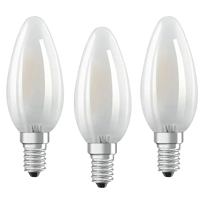 Osram Star LED-Lampen Set Kerzenform E14 mattE14, Nicht Dimmbar, Warmweiß, 470 lm, 4 W, Matt, 3 Stk. - Drei matte LED-Kerzenlampen mit E14-Sockel für eine stimmungsvolle Beleuchtung.