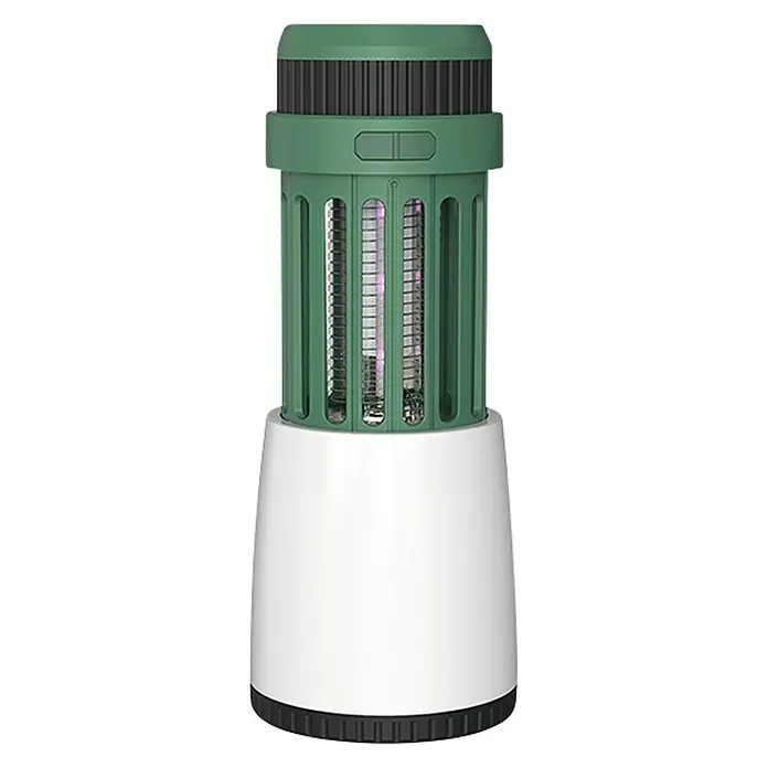 Coati Farolillo antimosquitos y luz portátil - 5 W, 40 m², Protección contra: Mosquitos - Imagen de una trampa para insectos en verde y blanco. El dispositivo atrae y destruye los insectos.