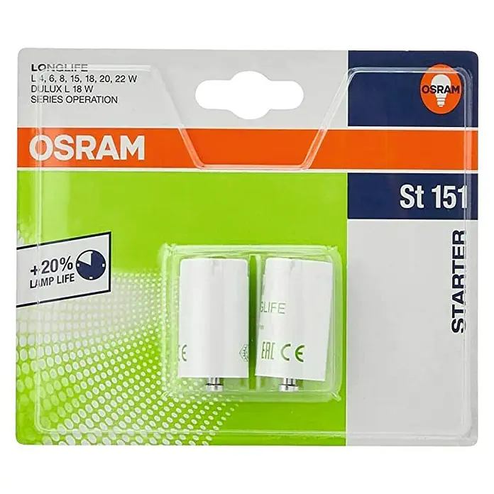 Osram Cebador - 2 ud., 4 W - 22 W - Paquete de arranque Osram St 151 con dos arrancadores que prolongan la vida útil de la lámpara en un 20 %.
