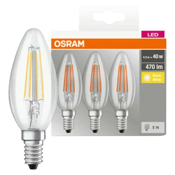 Osram Star Set LED žarulja Classic B 40  (E14, Bez prigušivanja, Topla bijela, 470 lm, 4 W, Prozirno, 3 Kom.) | BAUHAUS
