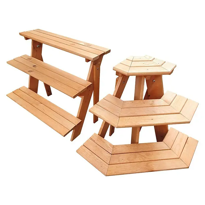 Promadino Blumentreppe mit Eckelement - 59 x 137 x 62 cm, Kiefer, Braun - Holzpodeste für den Garten. Eine vielfältige Kollektion von Gartenpodesten aus Holz, ideal für die Präsentation von Pflanzen oder als dekorative Elemente.