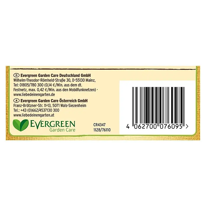 Substral Naturen Gelbtafeln - 7 Stk. - Produktetikett mit Informationen zu Evergreen Garden Care Deutschland und Österreich, sowie Barcode und zugehöriger Nummer.