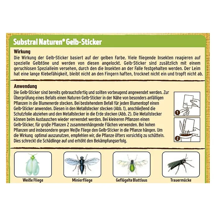 Substral Naturen Gelbtafeln Bio - 15 Stk. - Substral Naturen Gelb-Sticker Info. Gelbe Aufkleber locken Insekten an und halten sie fest, um Pflanzen vor Schädlingen zu schützen.