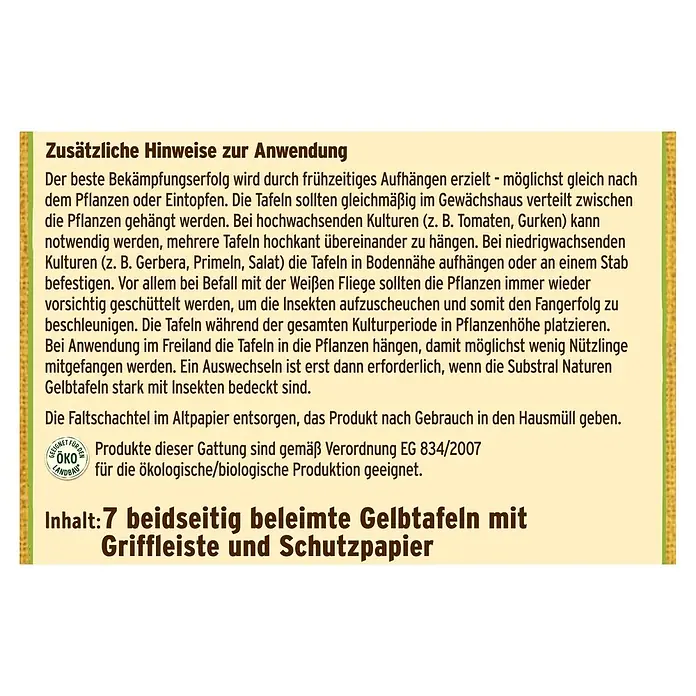 Substral Naturen Gelbtafeln - 7 Stk. - Gelbtafeln mit Griffleiste und Schutzpapier: Effektive Schädlingsbekämpfung für ökologischen Landbau.