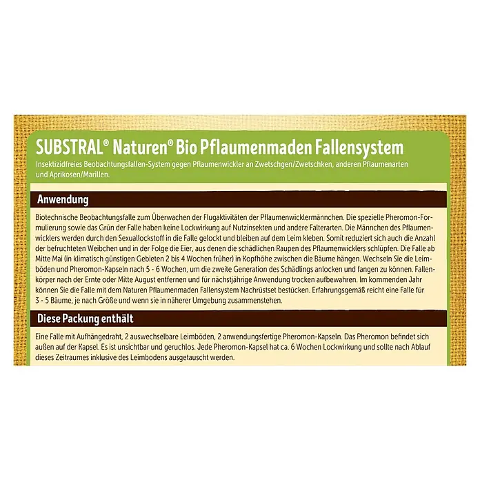 Substral Naturen Pflaumenmaden-Falle - 1 -tlg. - SUBSTRAL® Naturen® Bio Pflaumenmaden Fallensystem. Insektizidfreie Falle gegen Pflaumenwickler für Zwetschgen, Pflaumen und Aprikosen.