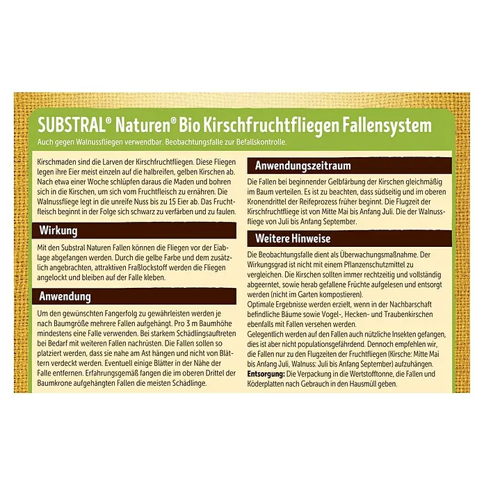 Substral Naturen Fliegenfalle3 Stk. - Substral Naturen Bio Kirschfruchtfliegen Fallensystem: Bekämpfen Sie Kirsch- und Walnussfliegen auf natürliche Weise mit dieser Beobachtungsfalle.
