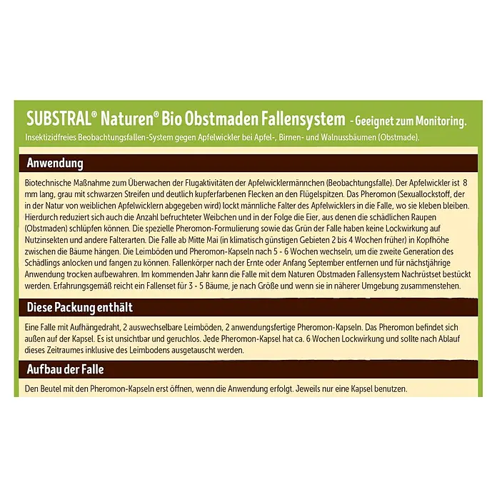Substral Naturen Obstmaden-Falle - 1 Stk. - Substral Naturen Bio Obstmaden Fallensystem: Insektizidfreie Falle zur Überwachung von Apfelwicklern an Obstbäumen.
