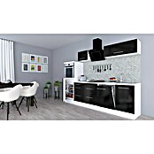 Respekta Premium Composición de cocina (Ancho: 280 cm, Con dispositivos eléctricos, Negro de alto brillo)