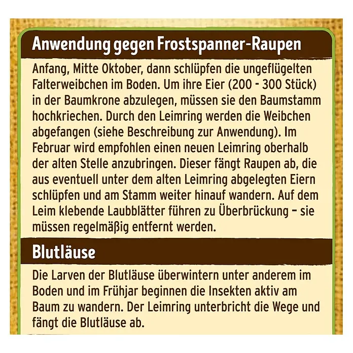 Substral Naturen Leimring - 5 m - Informationen zur Anwendung von Leimringen gegen Frostspanner-Raupen und Blutläuse.