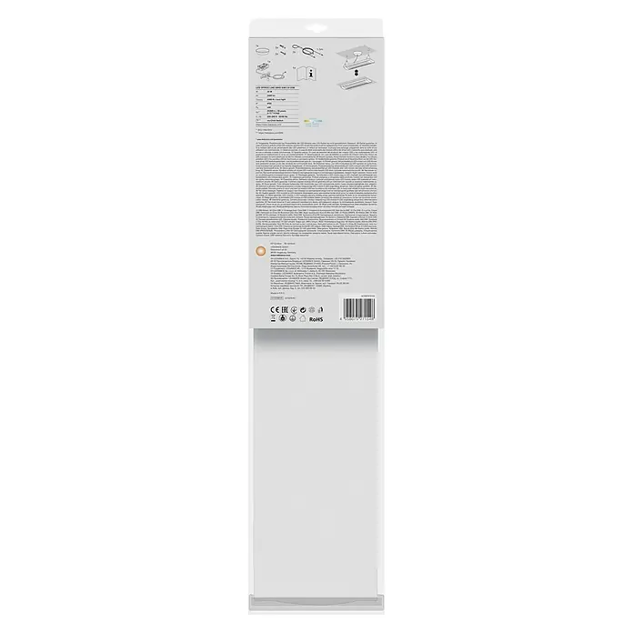 Ledvance LED-Deckenleuchte Office Line - 25 W, L x B x H: 59,5 x 13,4 x 4,6 cm, Weiß, Kaltweiß - Verpackung der LED-Büroleuchte mit Montagezubehör und technischen Daten.