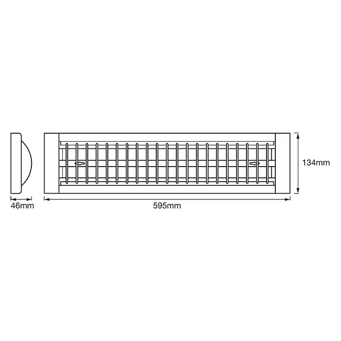 Ledvance LED-Deckenleuchte Office Line - 25 W, L x B x H: 59,5 x 13,4 x 4,6 cm, Weiß, Kaltweiß - Abbildung eines Lüftungsgitters mit den Maßen 595 mm Breite, 134 mm Höhe und 46 mm Tiefe.