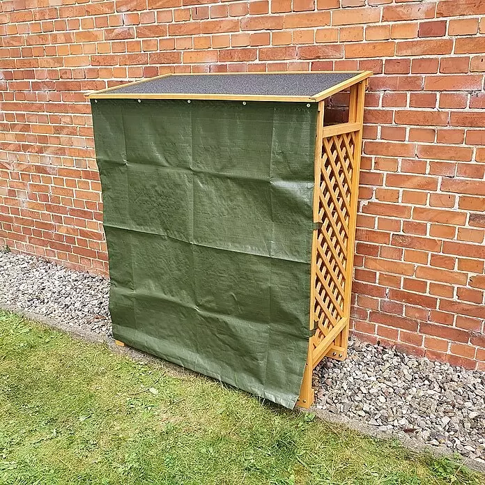 Promadino Kaminholzregal Speyer mit Wetterschutz - 120 x 68 x 148 cm, Honigbraun - Hölzerner Garten-Sichtschutz mit grüner Plane und Gitterseite, für Stauraum oder Privatsphäre.