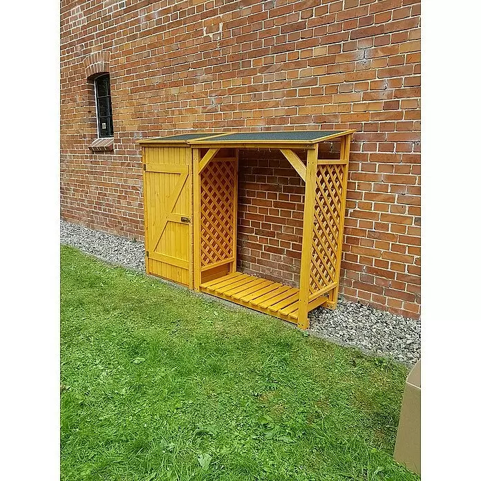 Promadino Kaminholzregal Kombi Speyer - 192 x 69 x 148 cm, Honigbraun - Stimmungsaufnahme